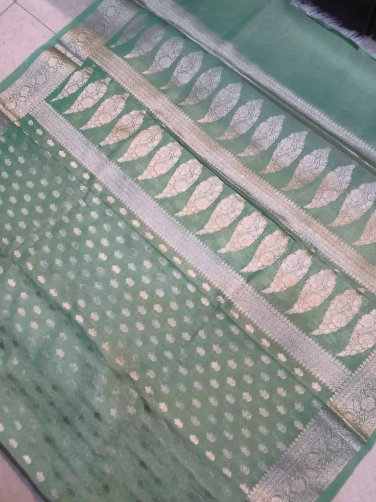 lux green full saree tusser.webp