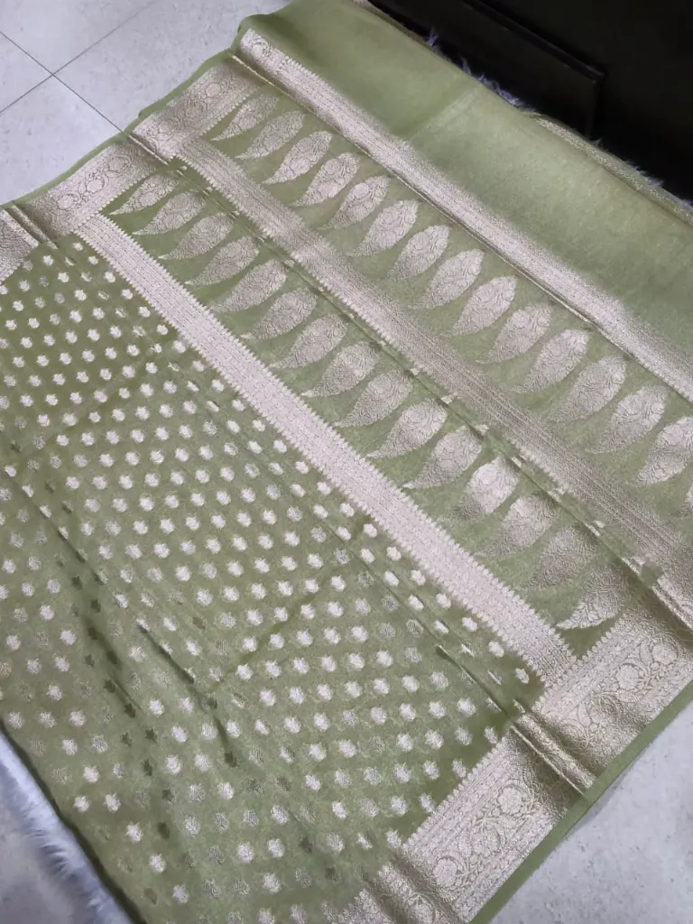mehandi green tusser silk cross.webp