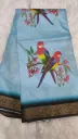 Soft Silk Parrot Print -Uppada Stock Light Blue