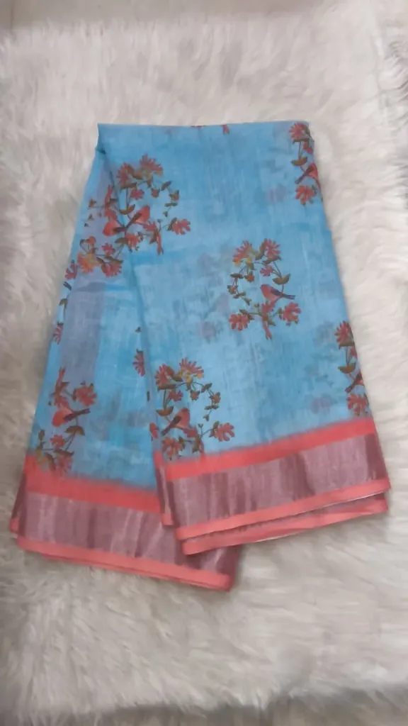 Lenin Silk - Sky Blue/Peach Border
