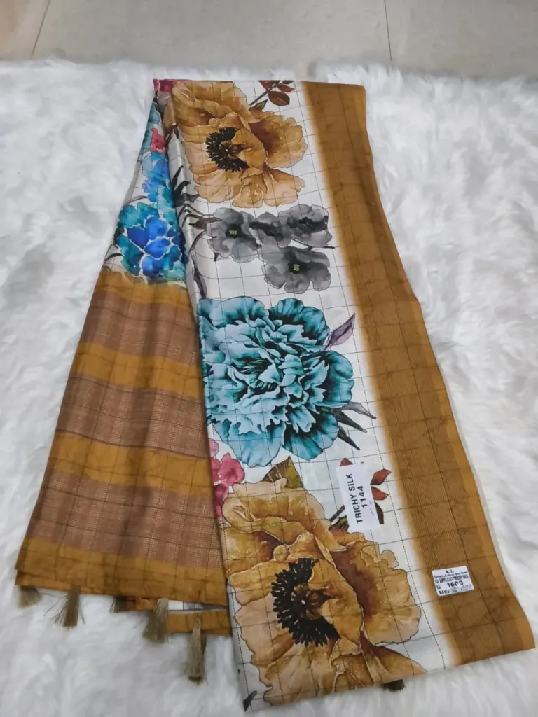 Madhumilan Digital Print - White/Mustard