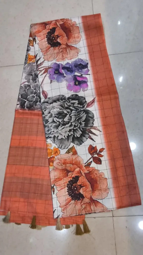 Madhumilan Digital Print White/Orange