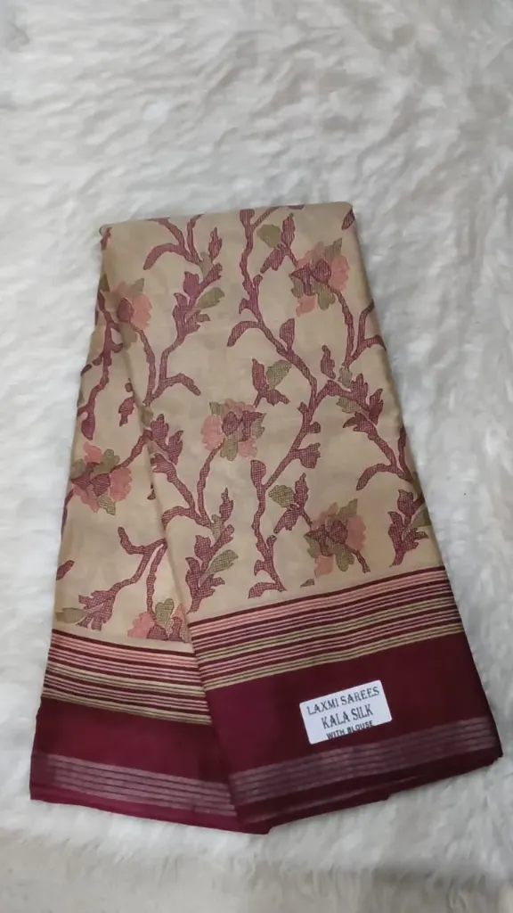 Lakshmi Saree Kala Silk (Cream-Maroon)