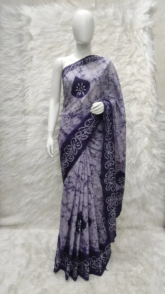 Batik Print Sungadi Saree - Blue