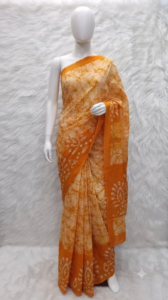 Batik Print Sungadi Saree - Mustard