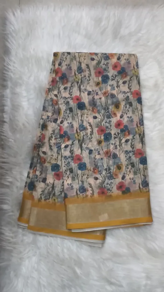 Lenin Silk -Peach/Mustard Border