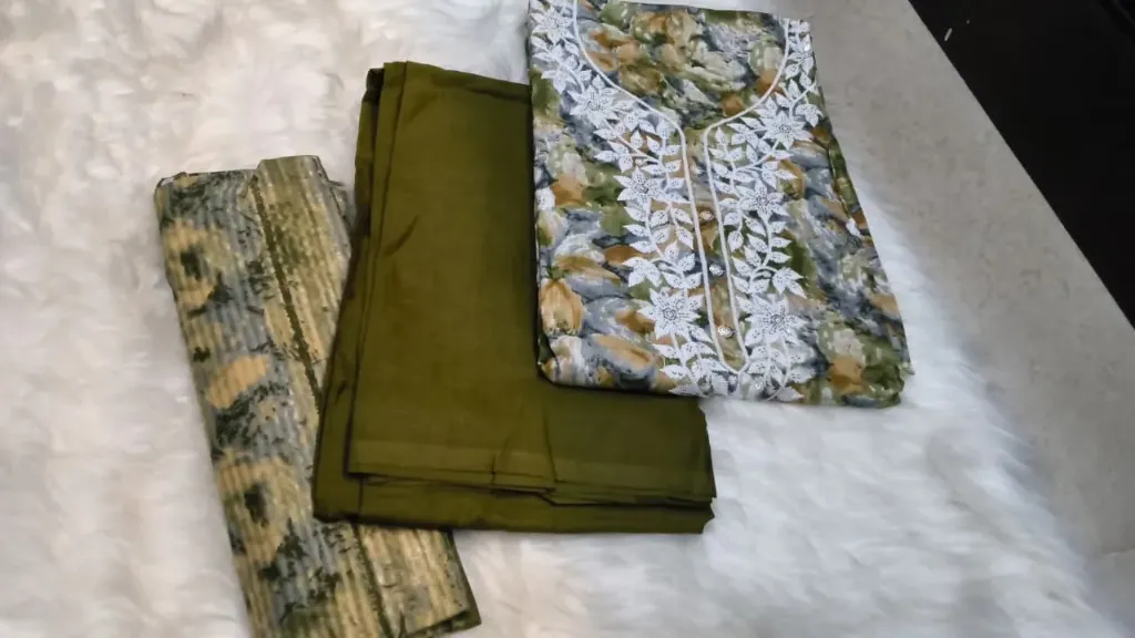 Cotton Dress Material - Mahendi Green