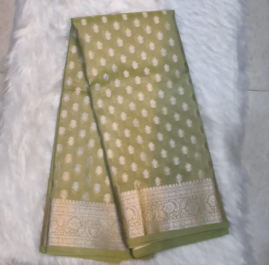 Banarasi Tusser Semi Silk Saree- Traditional Floral Butti Weave From Varanasi - Onion Pink