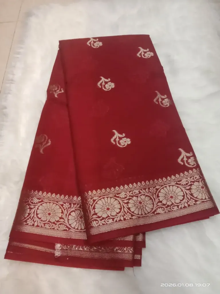 Elegant Viscose Semi Silk Georgette saree  Soft Texture Finish Red