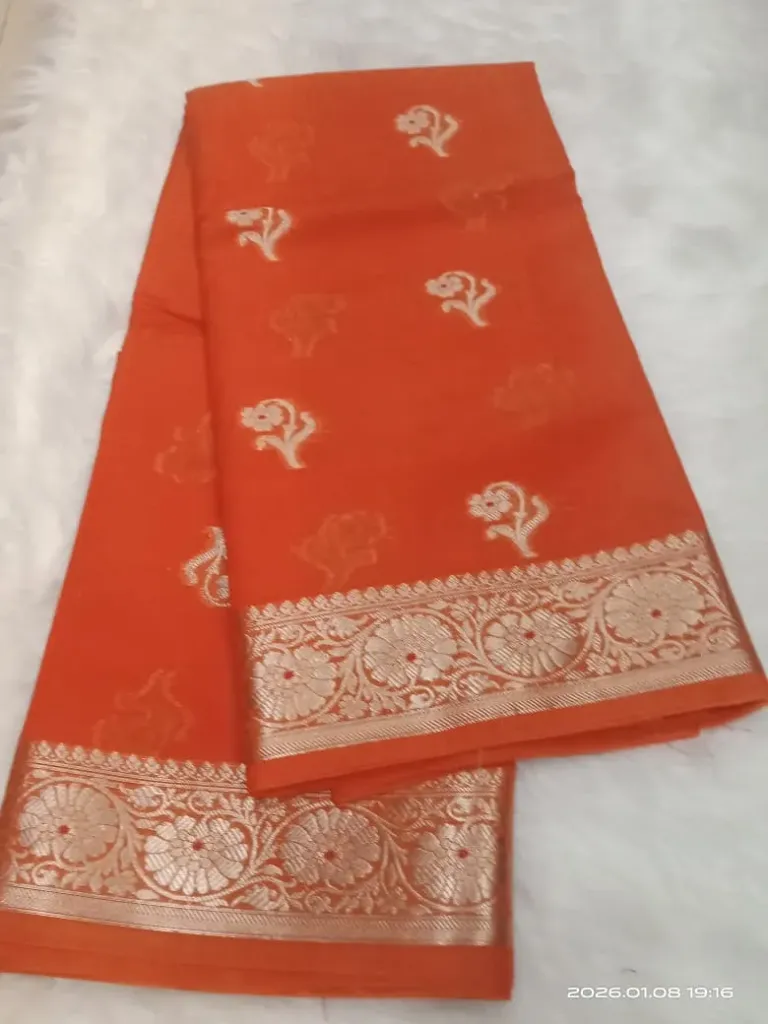 Elegant Viscose Semi Silk Georgette saree  Soft Texture Finish Orange