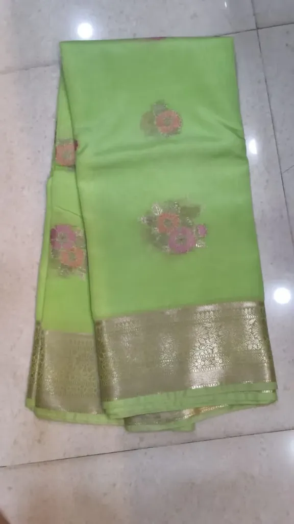 Georgette Banarasi Small Butta Pastel Green
