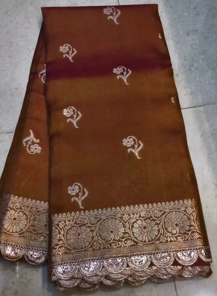 Tussar Silk With Lace Border - Honey Colour