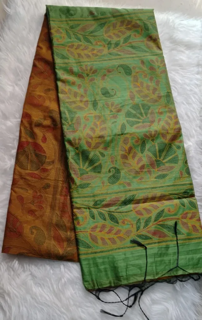 Printed Kanta Sarees - Brown/Green