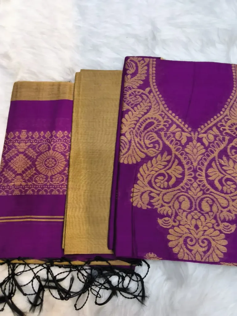Tat Charka Dress Material - Purple/Cream