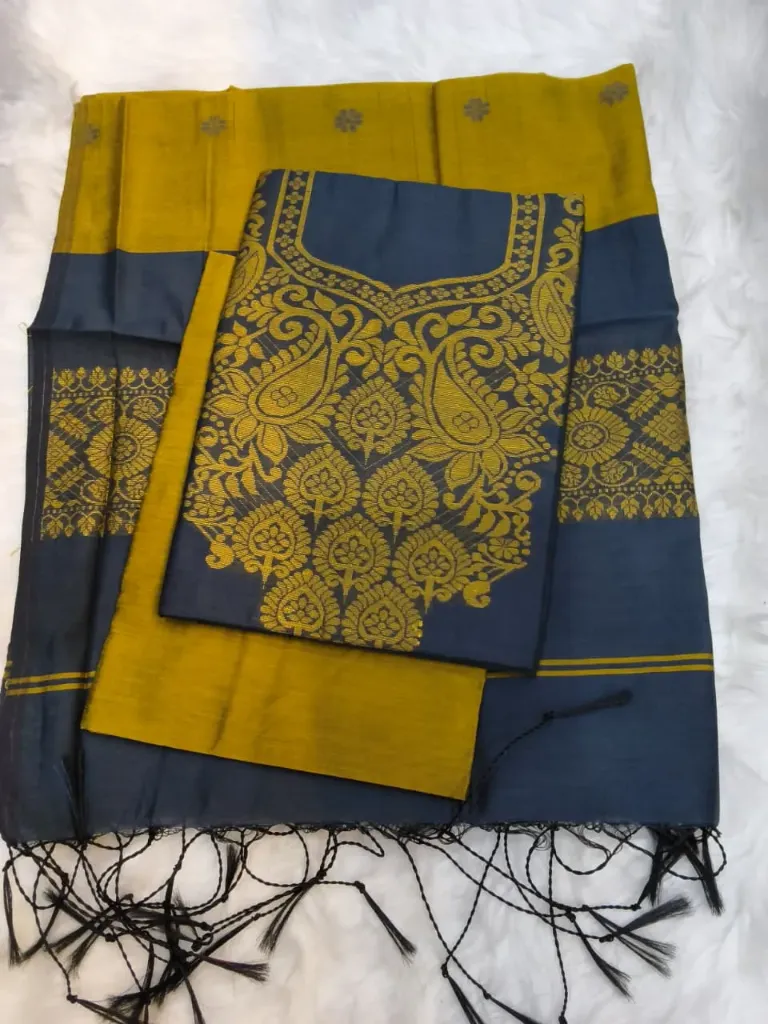 Tat Charka Dress Material - Mehendi Green/Blue