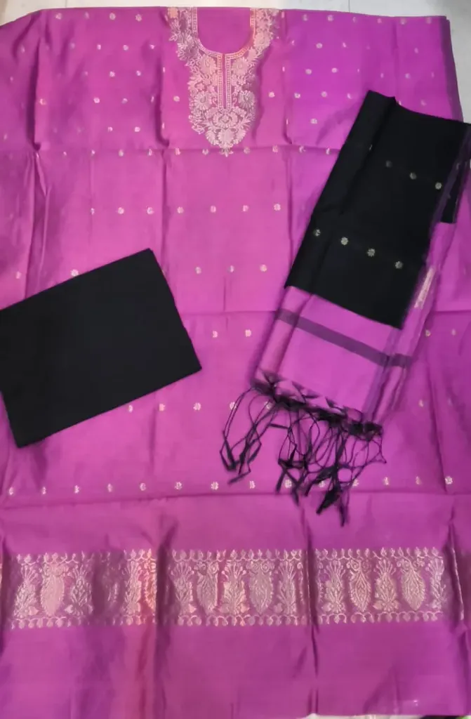 Tat Charka Dress Material - Pink/Black