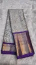 Embroidery Silk Sarees - Silver Grey with Purple Border