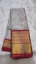 Embroidery Silk Sarees - Silver Grey with Red Border